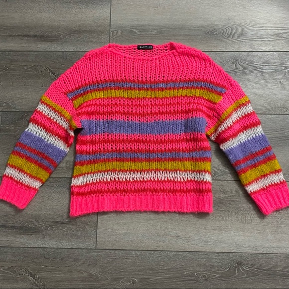 Stradivarius stripe neon sweater size small - Picture 3 of 7